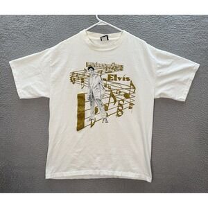 Vintage Diamond Dust Shirt Adult XL White Gold Elvis Presley Single Stitch 90s